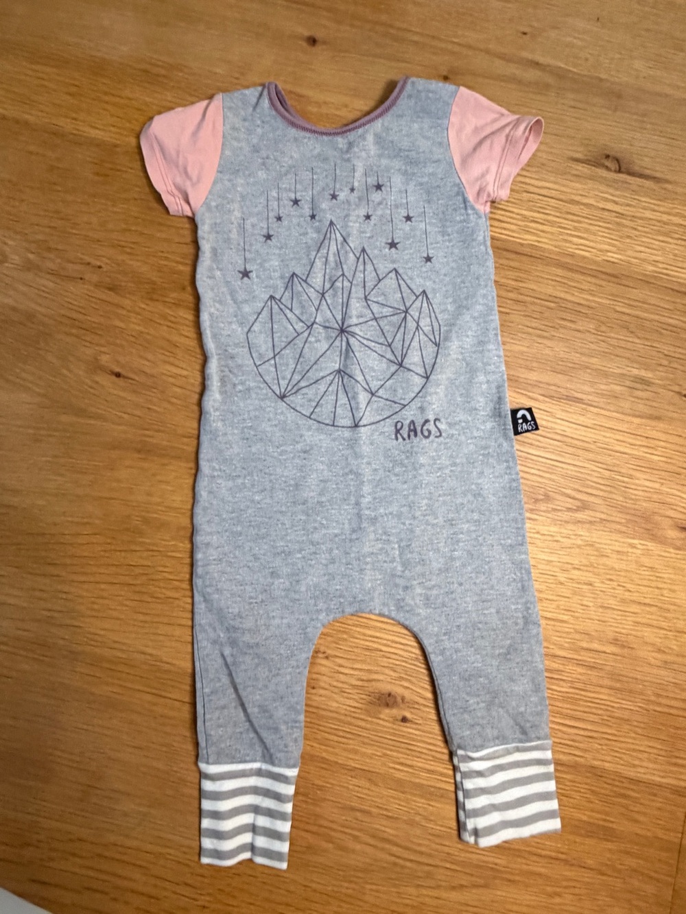 RAGS to Raches Gray & Pink Geometric Mountain Romper - Size 6-12M